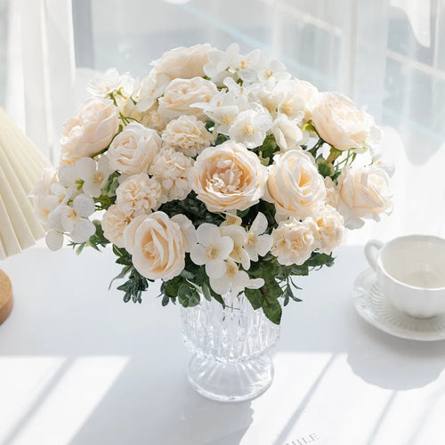 Artificial Flowers 7 Fork Silk Rose Peony Hydrangea Festival Wreath Decor Wedding Wreath Home Room Table DIY Craft Accessories