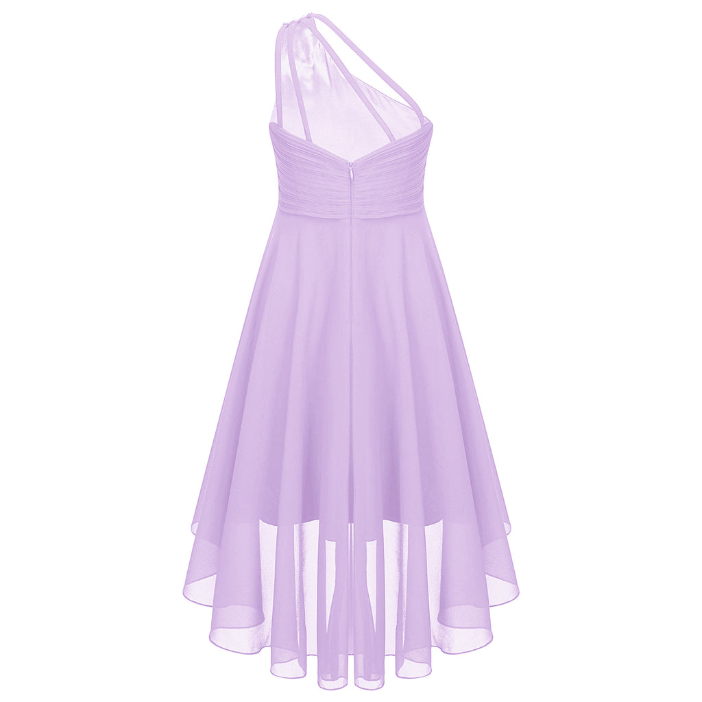 Kids Wedding Flower Girls Dress Shiny Beaded One Shoulder Chiffon Princess Dress Elegant Evening Pageant Birthday Party Gown