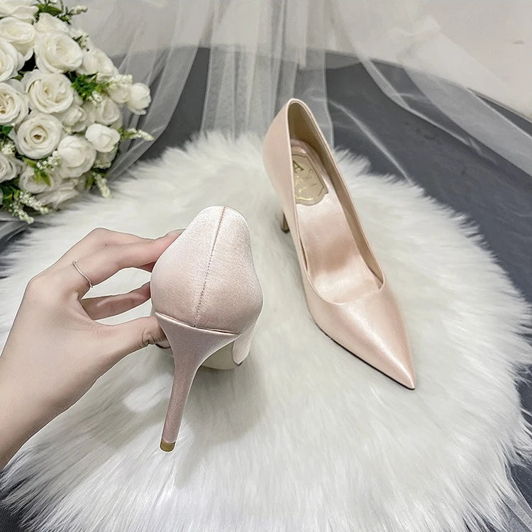 Pumps Women Shoes Wedding Shoes White High Heels Women's Satin Bridal Shoe Bridesmaid Shoes Large Size 42 43