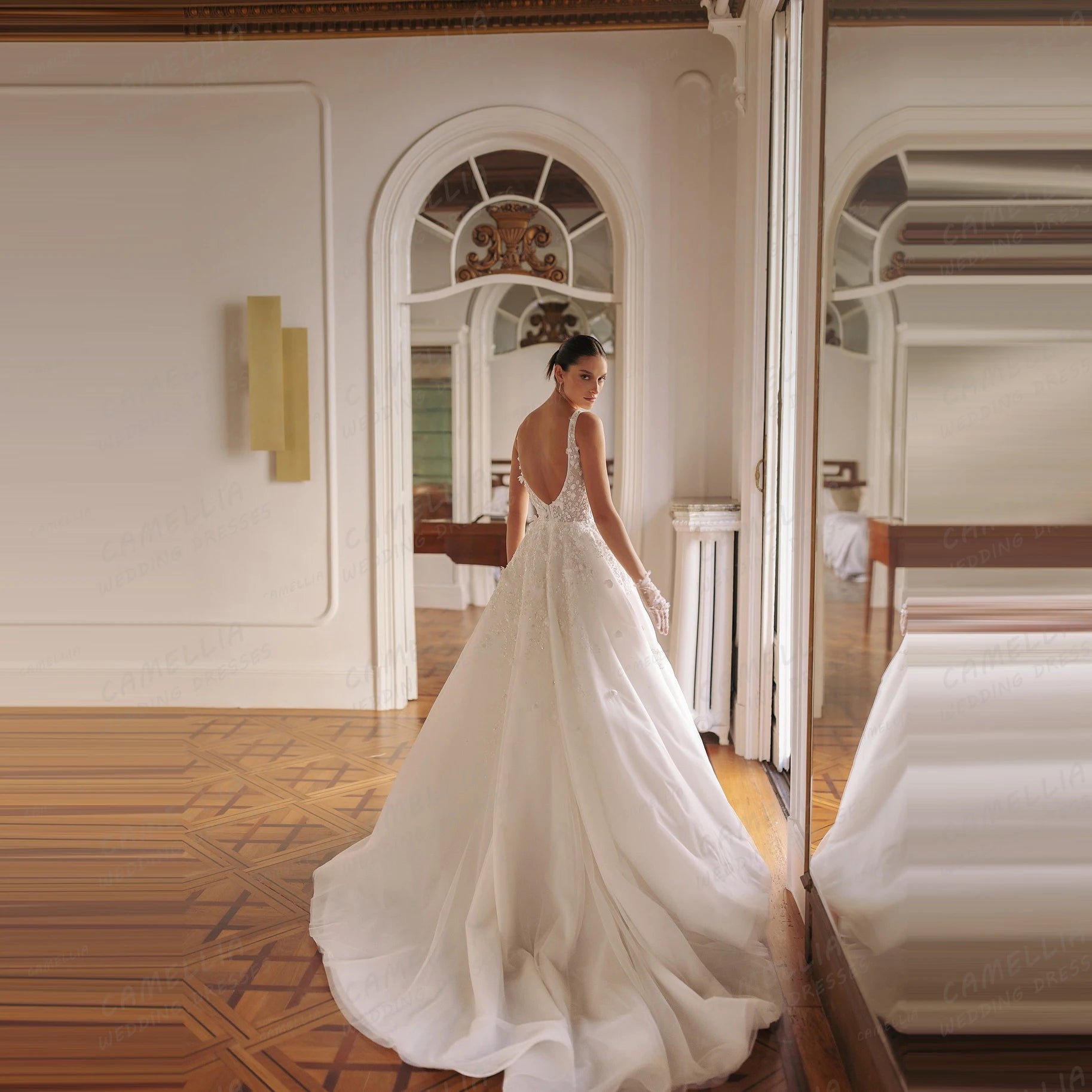 Graceful Elegant Wedding Dresses Women's A Line Long Sleeve Appliques Bridal Gowns Boat Neck Formal Vestidos De Novia Customized