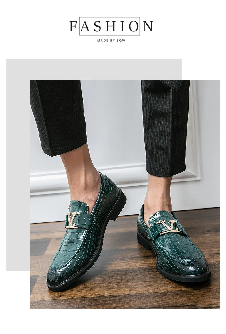Four Seasons Men's High-end Business Formal Leather Shoes British Style Casual Fashion Texture Cover Green Size 38-47