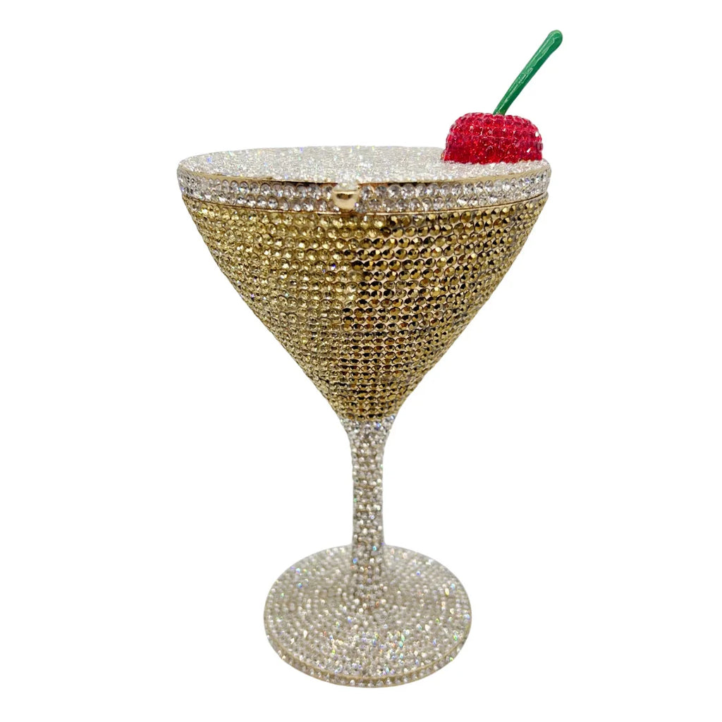 XIYUAN Cherry Martini Gold Rhinestone Evening Cocktail Party Handbag Women Luxury Bling Crystals Wedding Bridal Clutch Purses