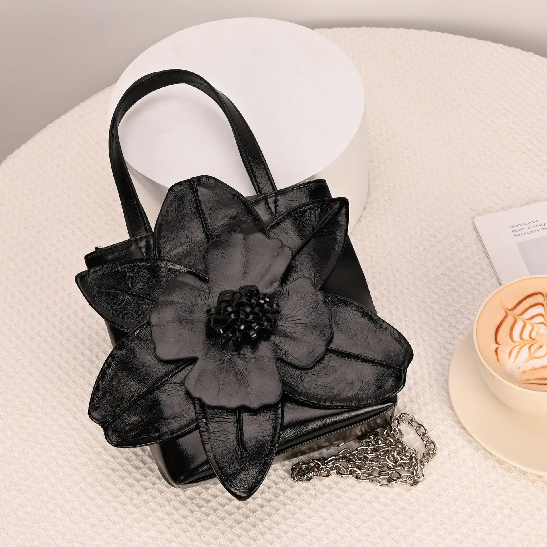 3D Floral Soft PU Leather Women Bucket Handbag Wedding Purse Dress Party Evening Bridal Clutch Bag