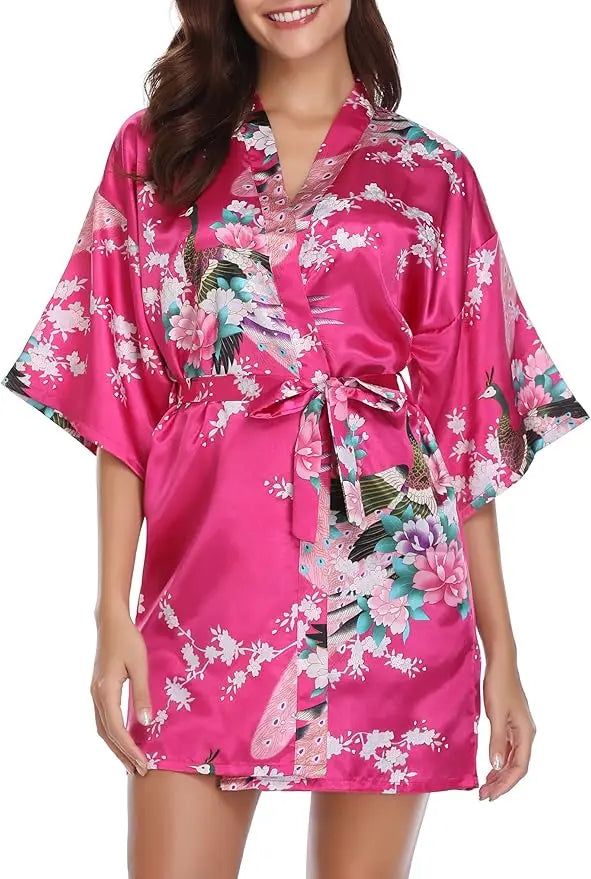 Short Satin Kimono Bridal Robe