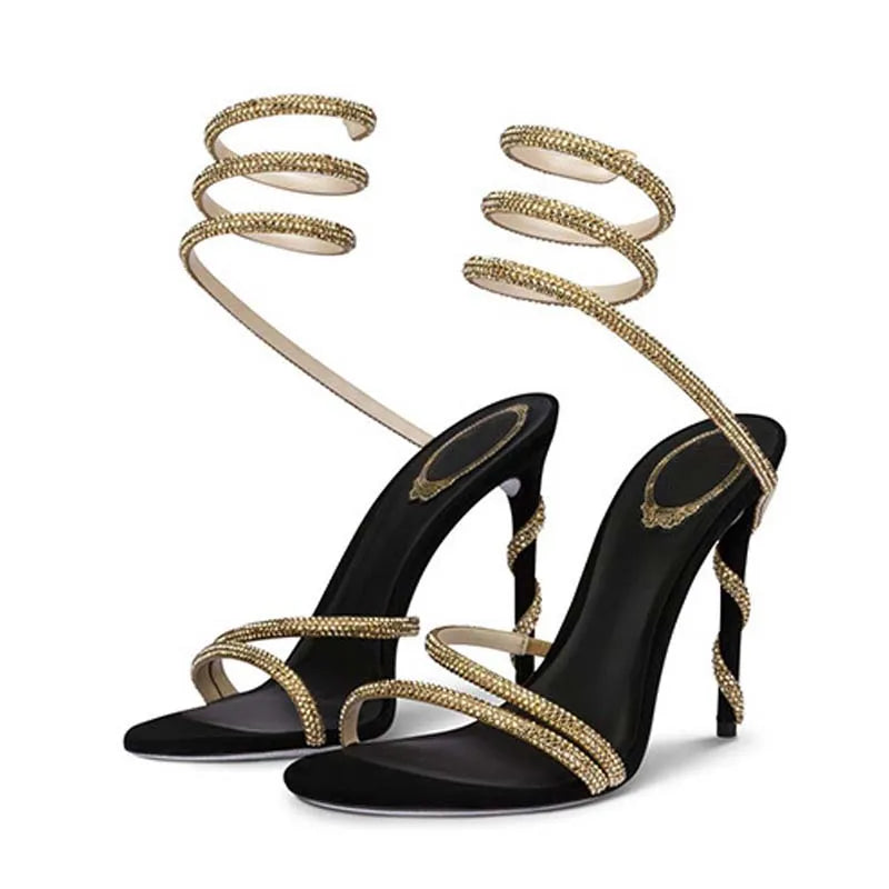 Crystal Stiletto Ankle-Strap Heels