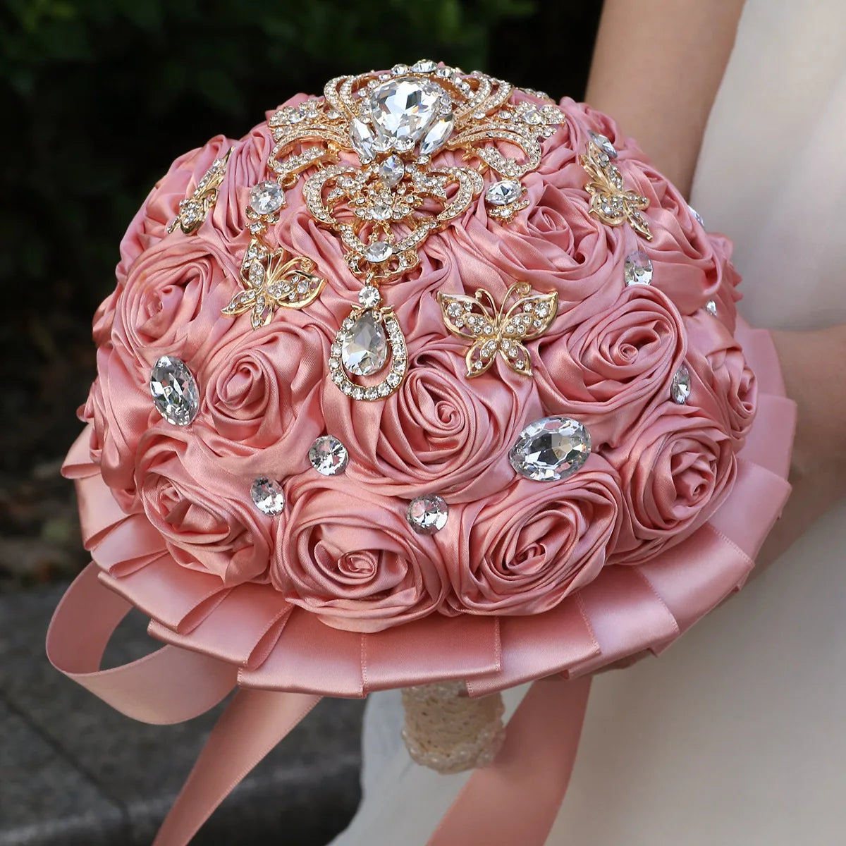 Pink Bridal Wedding Bouquet Artificial Silk Rose Flower Bouquet