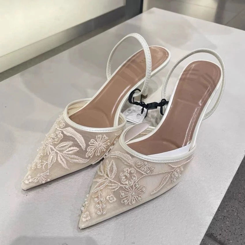Embroidered Slingback Bridal Heels