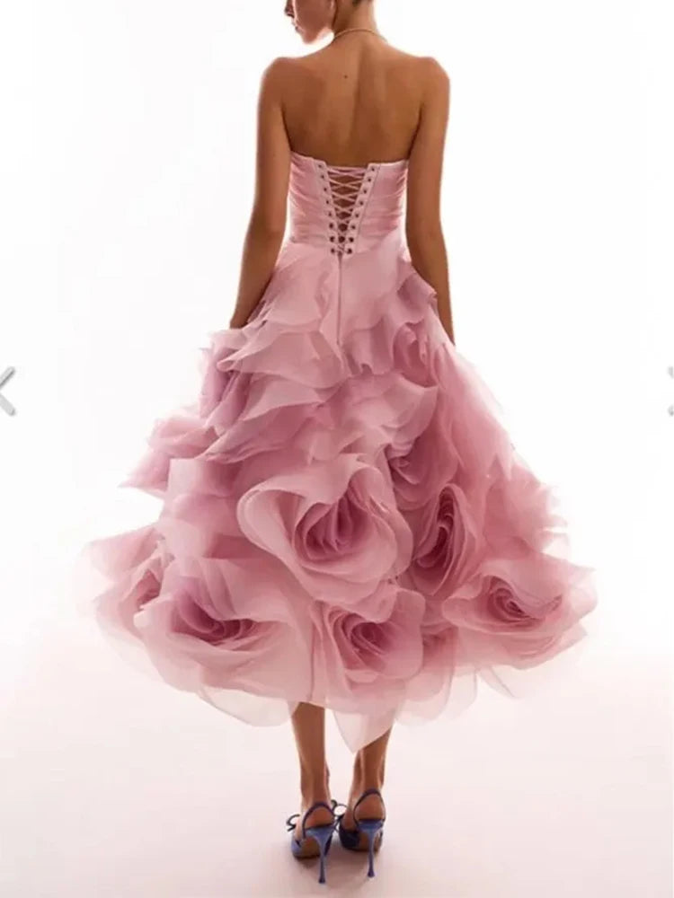 Vintage Floral Tea Length Prom Dress