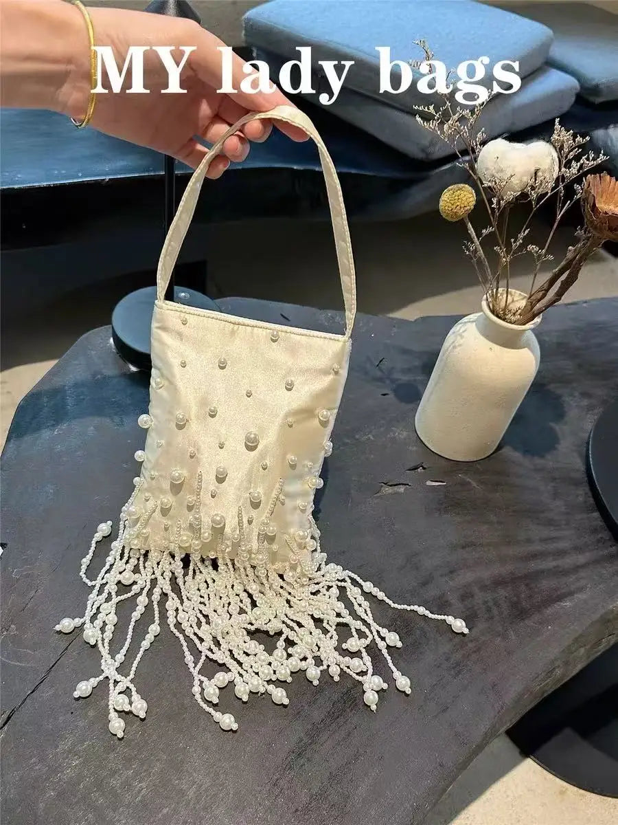 Pearl Beading Tassel Clutch Purse Wedding Party Exquisite Banquet Bag Beads Beaded Women Handbag Luxury Fashion Evening Bag