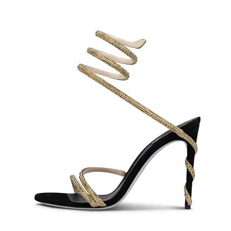 Crystal Stiletto Ankle-Strap Heels