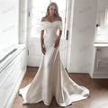 Off-Shoulder Satin Tiered Mermaid Wedding Dress