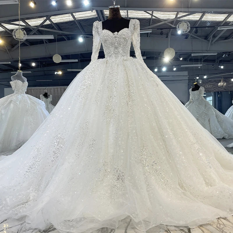 Beaded Crystal Square-Neck Organza Ball Gown Wedding Dress