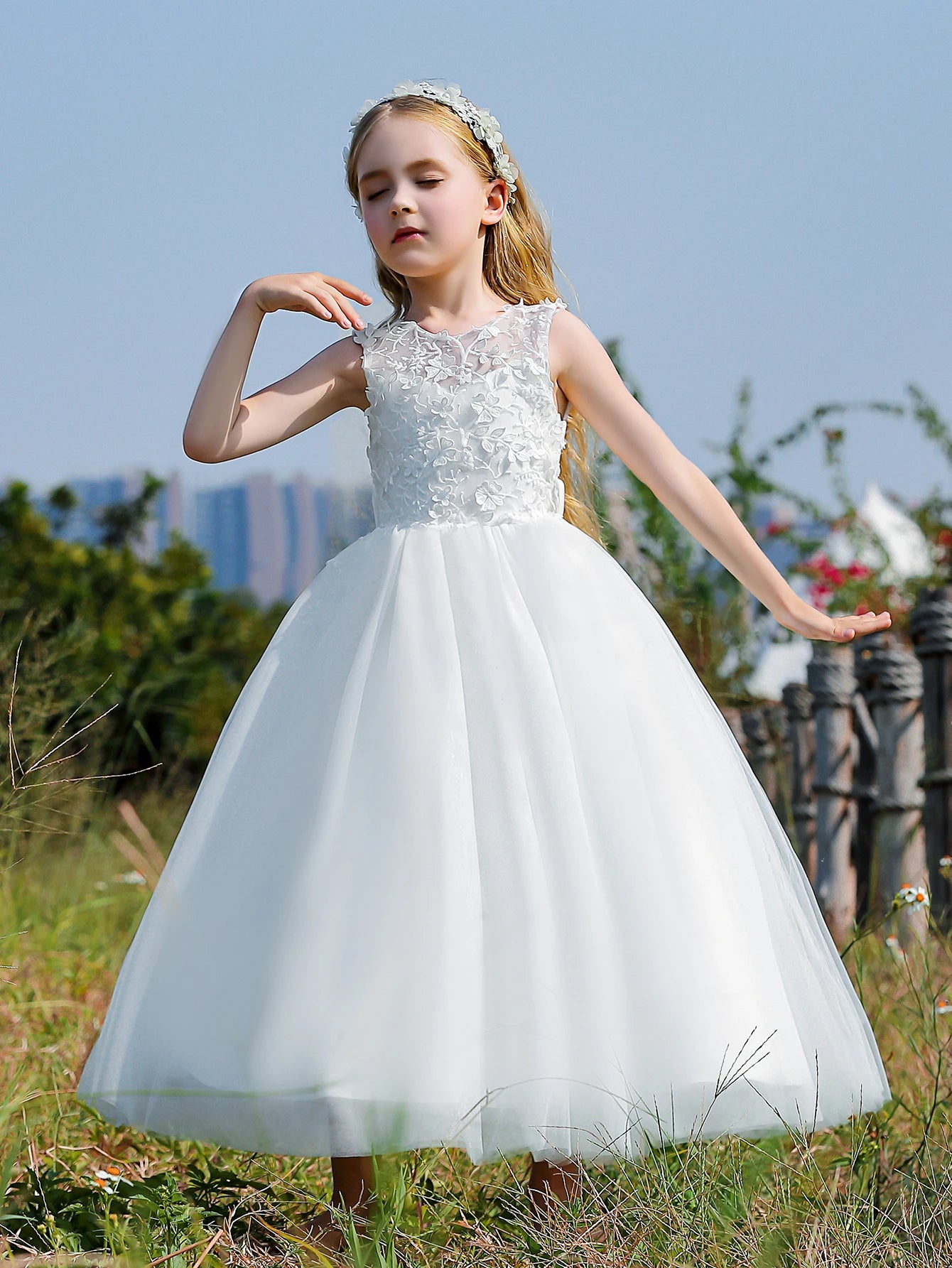 Floral Appliqué Tulle Party Dress