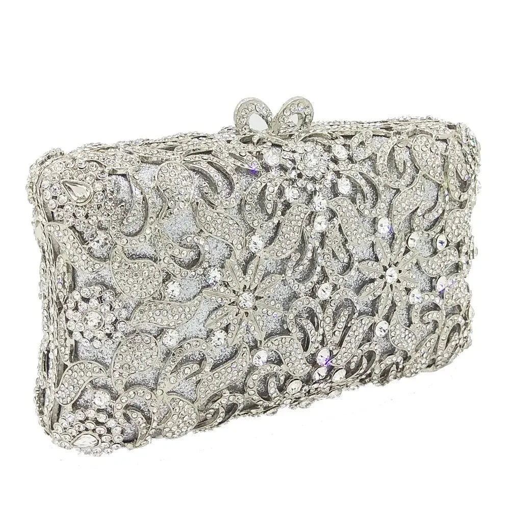 Boutique De FGG Handmade Flower Evening Bags and Clutches, Gold Rhinestone Clutch Purses and Handbags, Wedding Bridal CLutch Bag