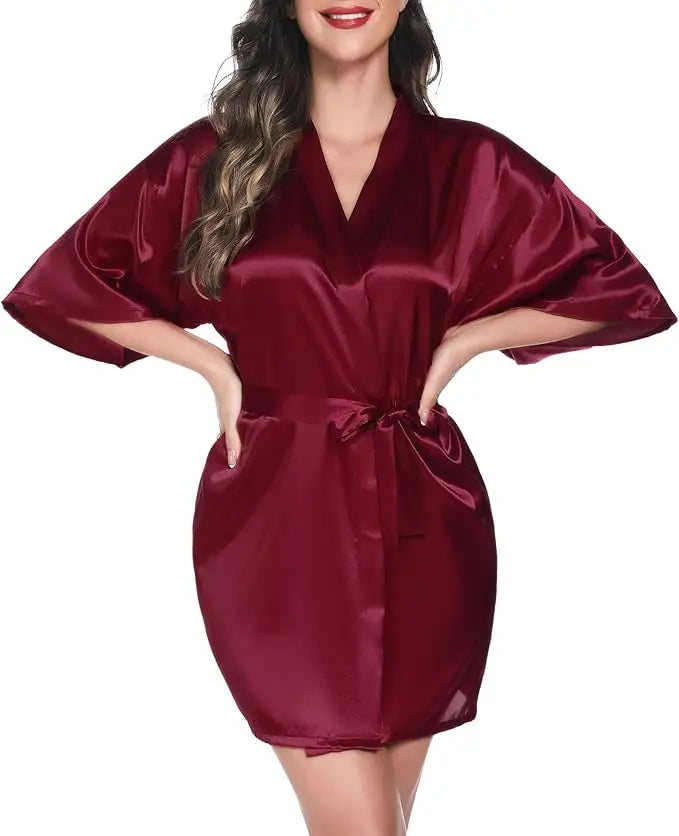 Short Satin Kimono Bridal Robe