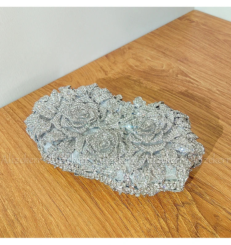 Rose Crystal Flower Evening Clutch