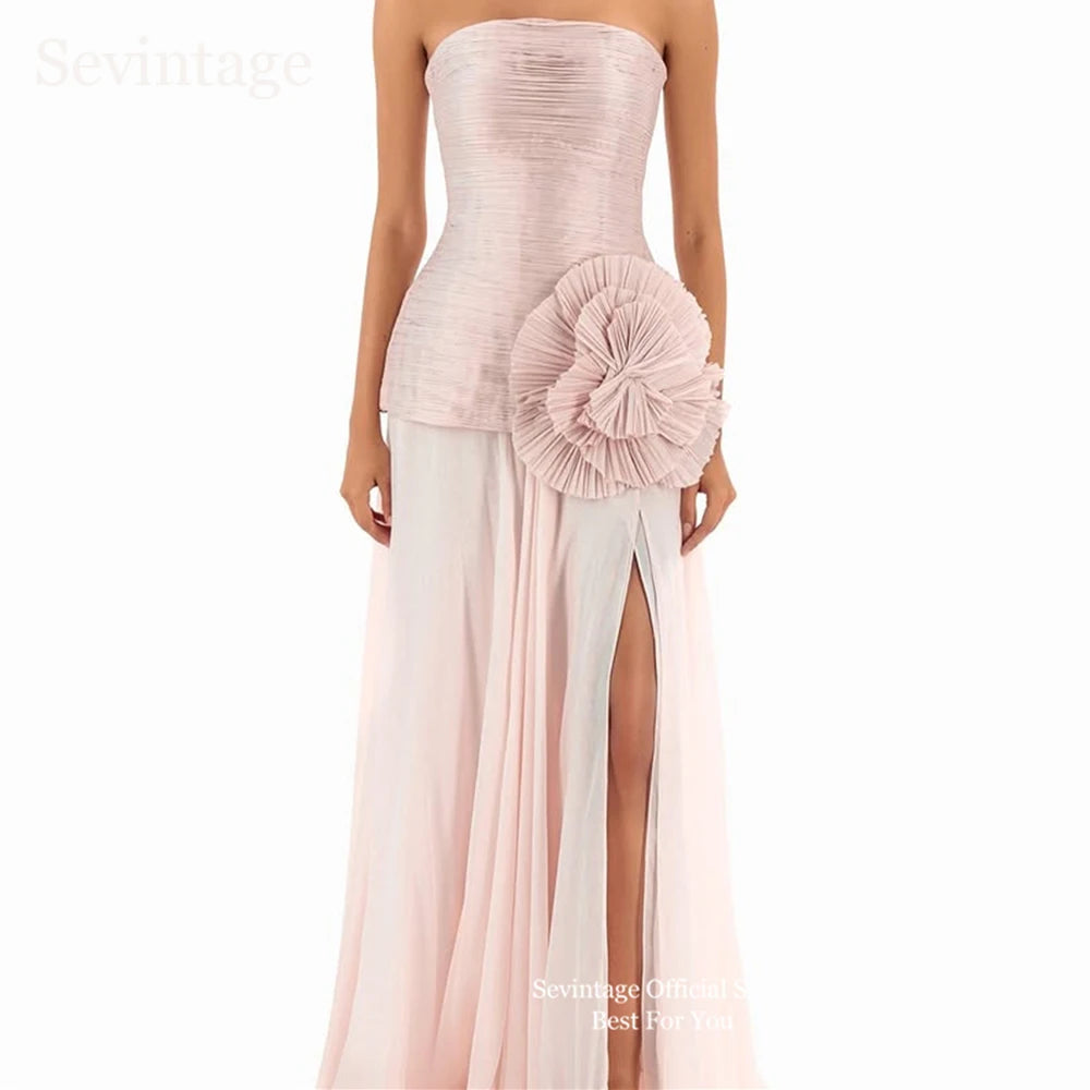 3D Flower Chiffon Evening & Prom Dress with Side Slit