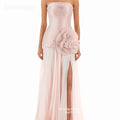 3D Flower Chiffon Evening & Prom Dress with Side Slit
