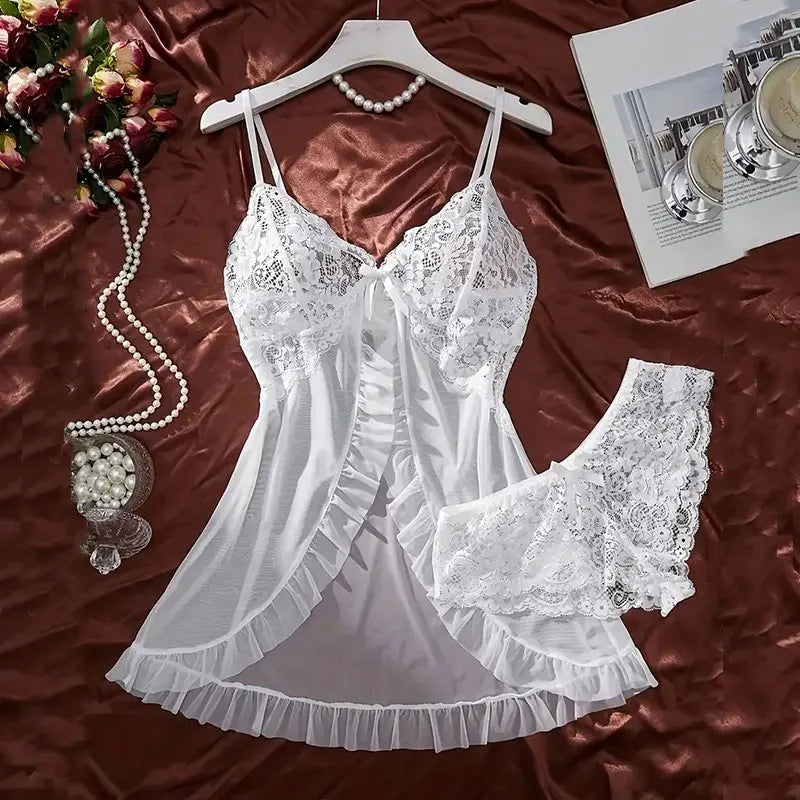 Plus Size Lace Nightgown & Thong Set