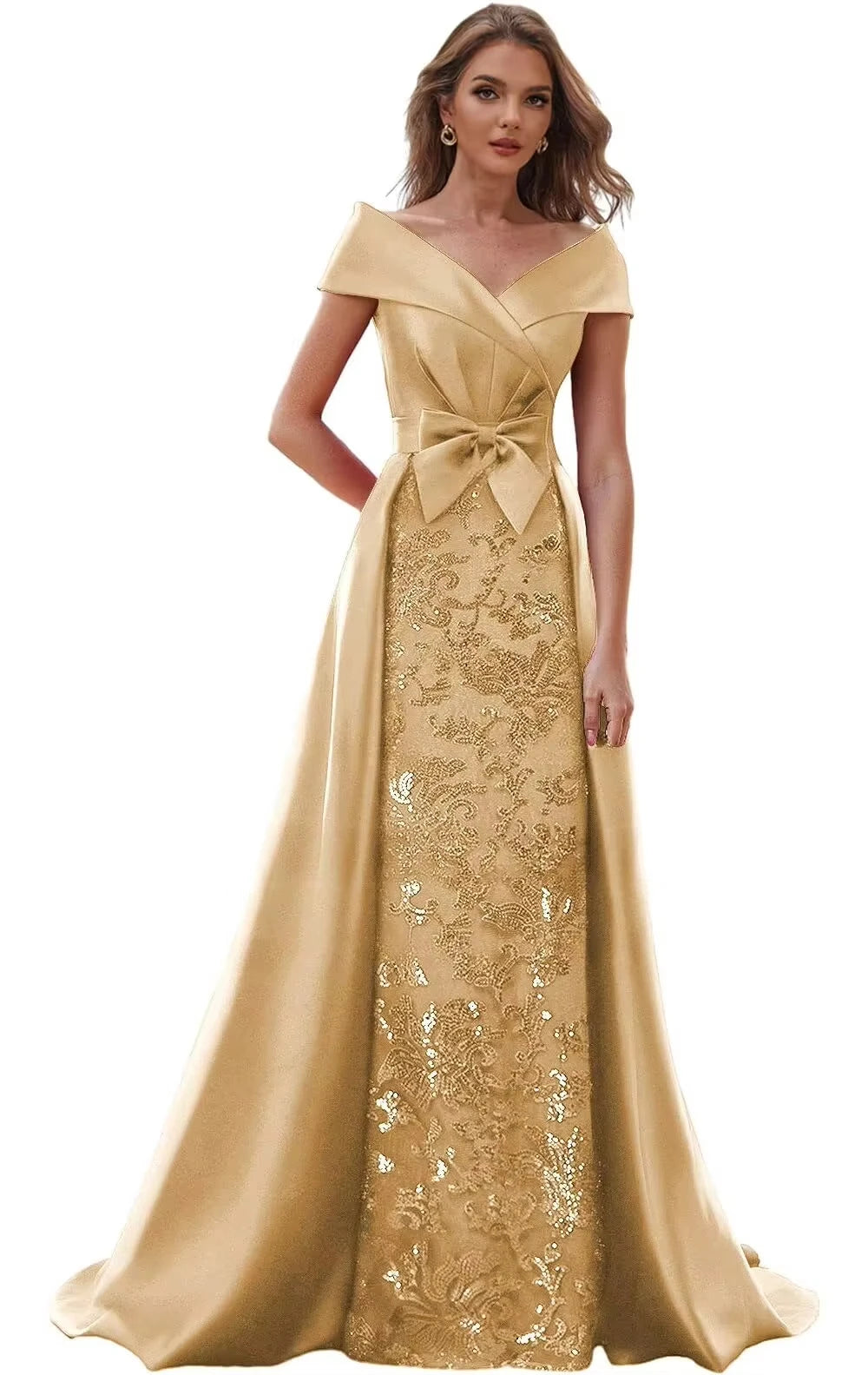 Customized Off The Shoulder Mother of The Bride Dresses for Women Wedding Guest Long Formal Dress with Bow Train 2025