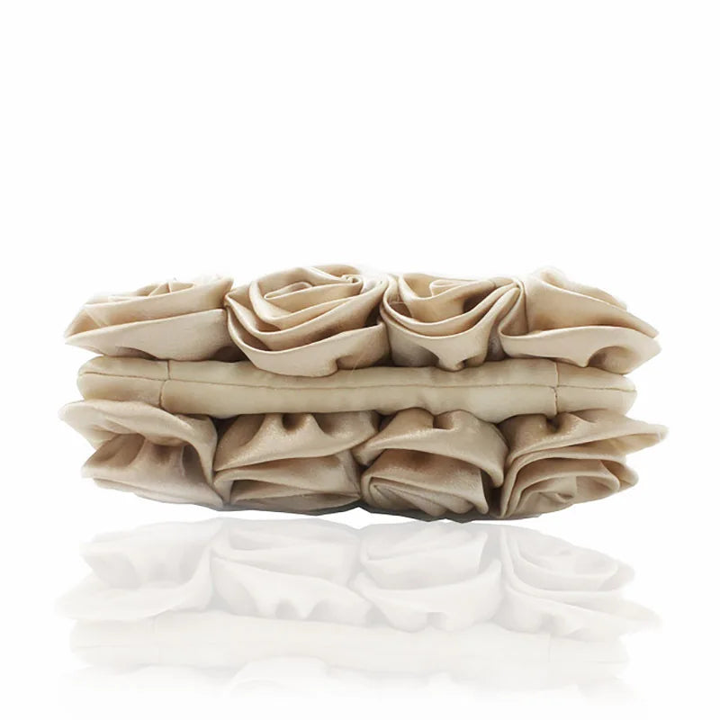 Women Clutches Rose Flower Solid Color Handbag Casual Party Wedding Evening Bag Luxury Bridal Purse Silver Minaudiere Bag