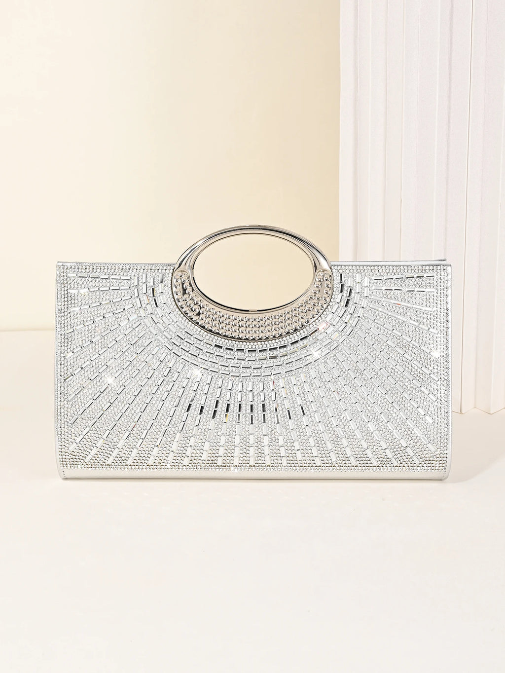Women's Dinner Bag, European and American Retro Big Ring Clutch, Advanced Texture Diamond Flash Bridal Dinner Bag
