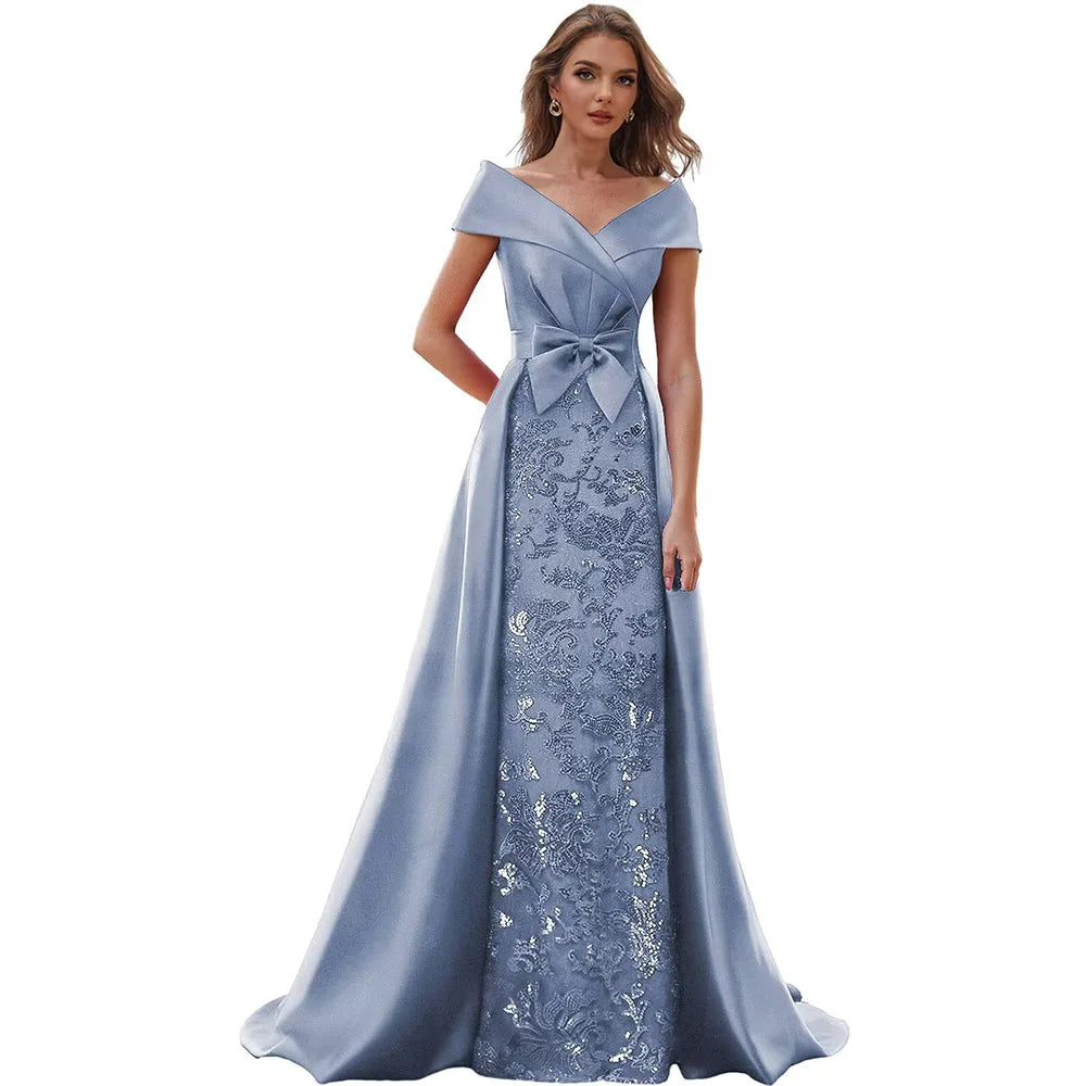 Customized Off The Shoulder Mother of The Bride Dresses for Women Wedding Guest Long Formal Dress with Bow Train 2025