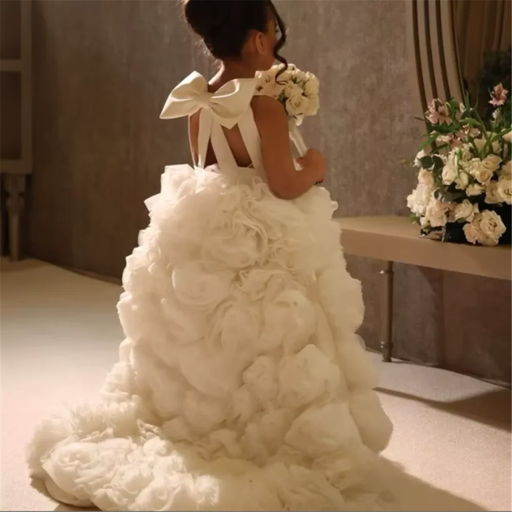 White Flower Girl Tulle Appliqué Dress