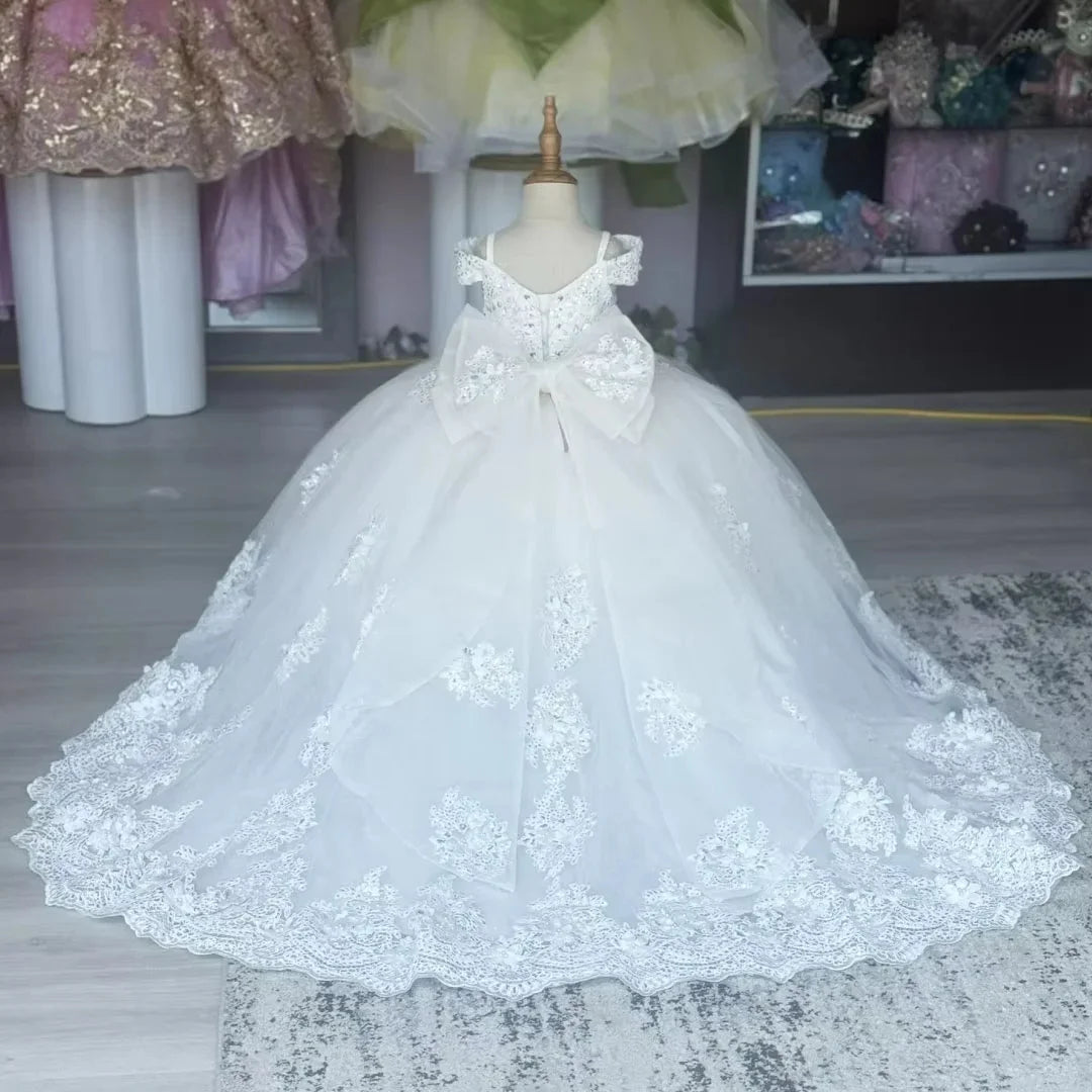 Sequined Blue Flower Girl Dress