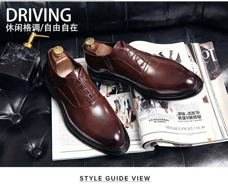Business Formal Leather Shoes Men's Casual with Suit Low Top Solid Wedding Shoes Color Fashion Oxford Shoes Pointed Office