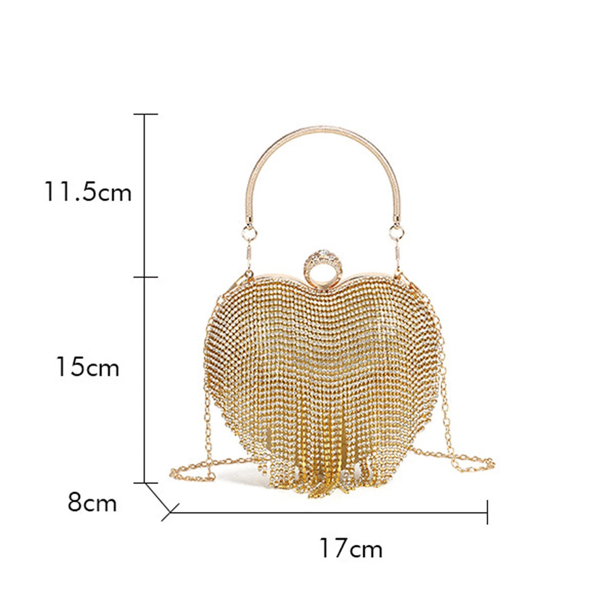 Heart Pattern Diamond Tassel Clutch