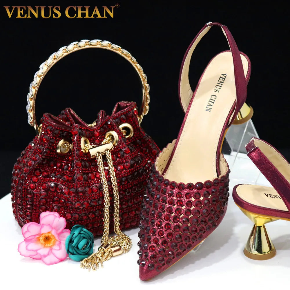 Wine Crystal Pointed-Toe Heels