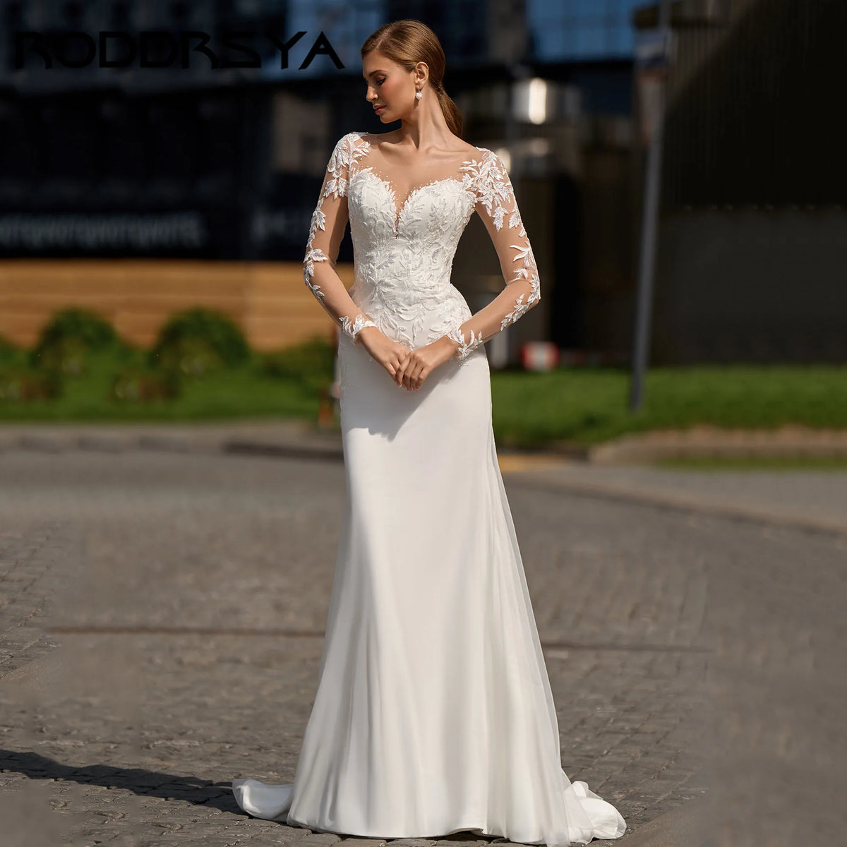 RODDRSYA Mermaid Classic Bride Dress Long sleeves Chiffon Appliques Wedding Gowns Elegant Back Button robe de mariée Customized