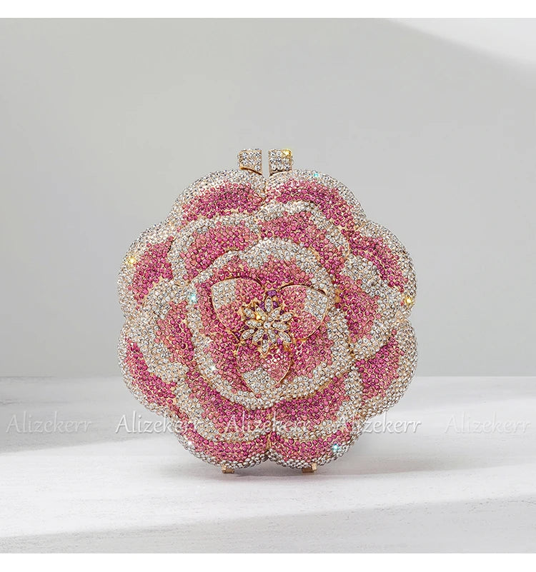 Rose-Shaped Crystal Bridal Clutch