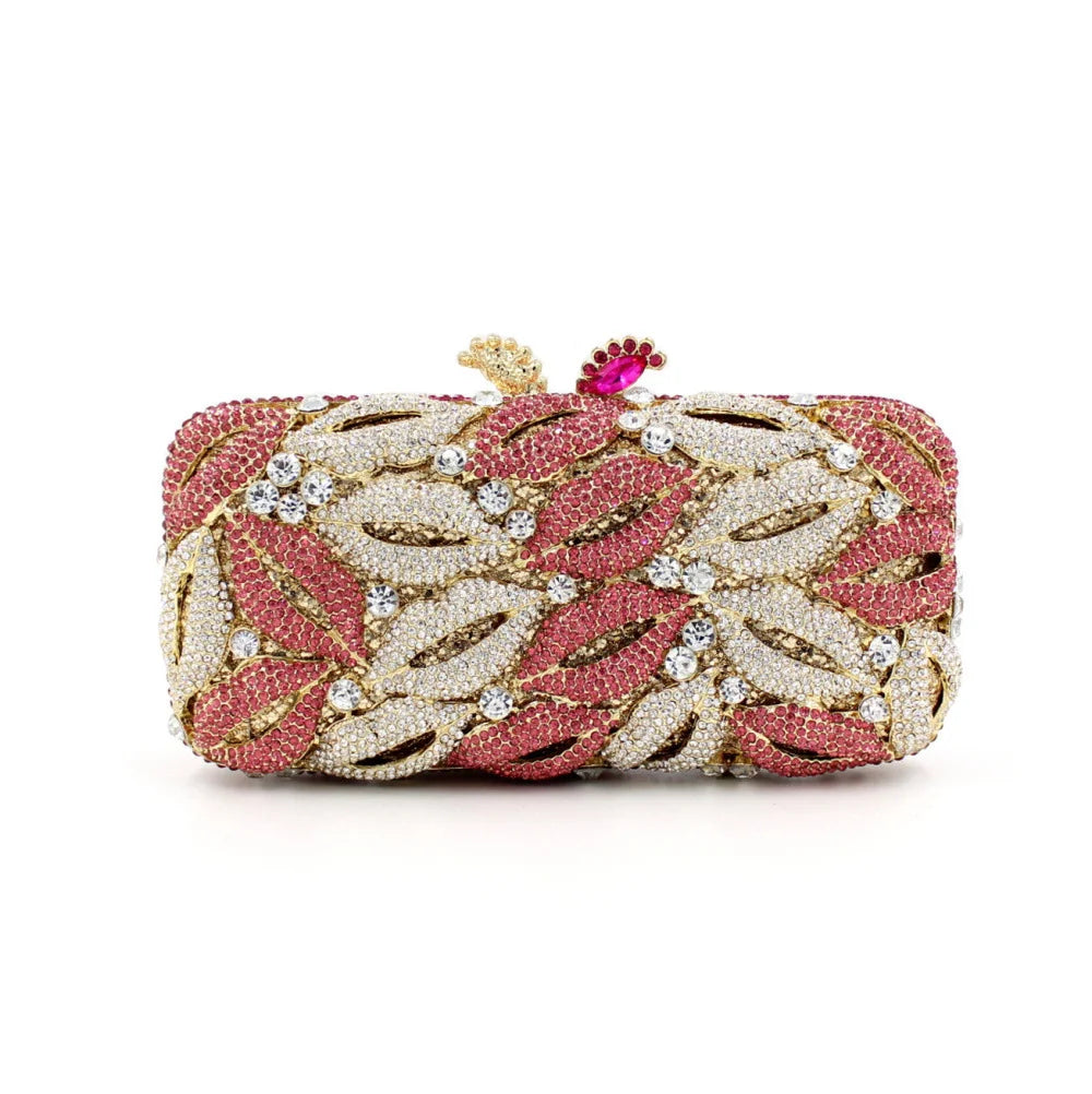 XIYUAN Lips Shaped Diamond Woman's Handbag Eleagnt Wedding Bridal Clutch Purse Red Crystal Evening Party Bag Ladies Gift Bags