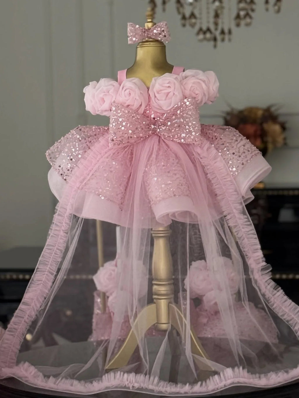 Custom Flower Girl Dress for Wedding Birthday Party Pageant Formal Kids Toddler Little Girls Bridesmaid Gown with 3D Rose