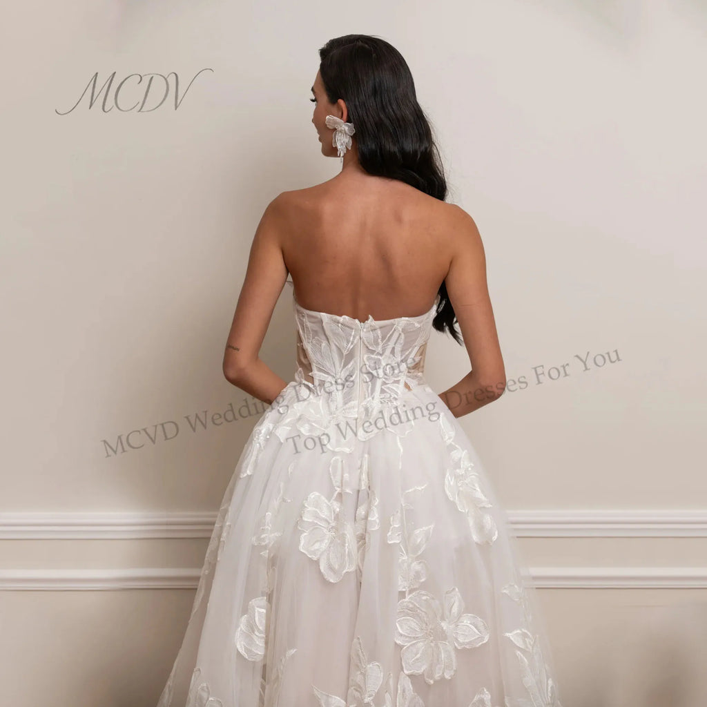 3D Floral Lace Tea Length Bridal Midi Dress