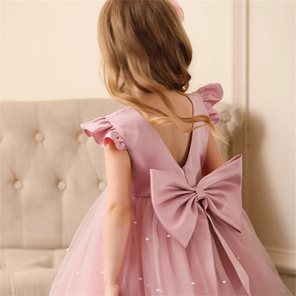 Backless Bow Flower Girl Tulle Dress