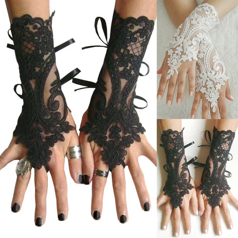 New Women Wedding Fingerless Gloves Lace White Black High Quality Wedding Gloves Mittens Accessory Girl Party Sexy Gloves
