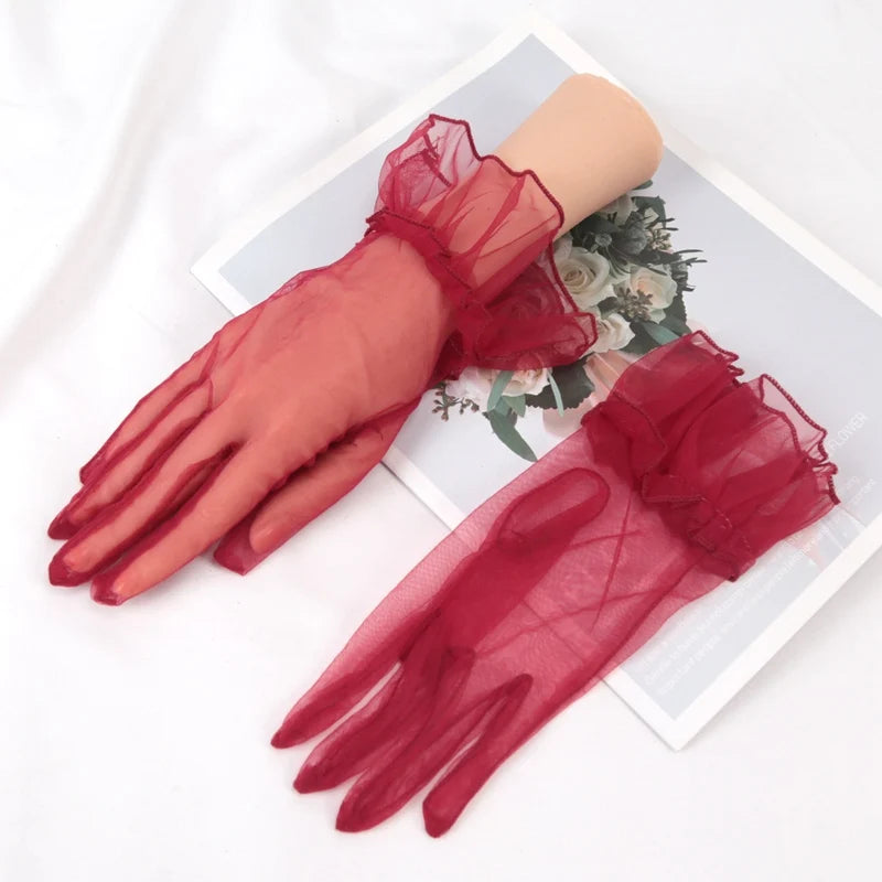 Short Ruffle Tulle Bridal Gloves