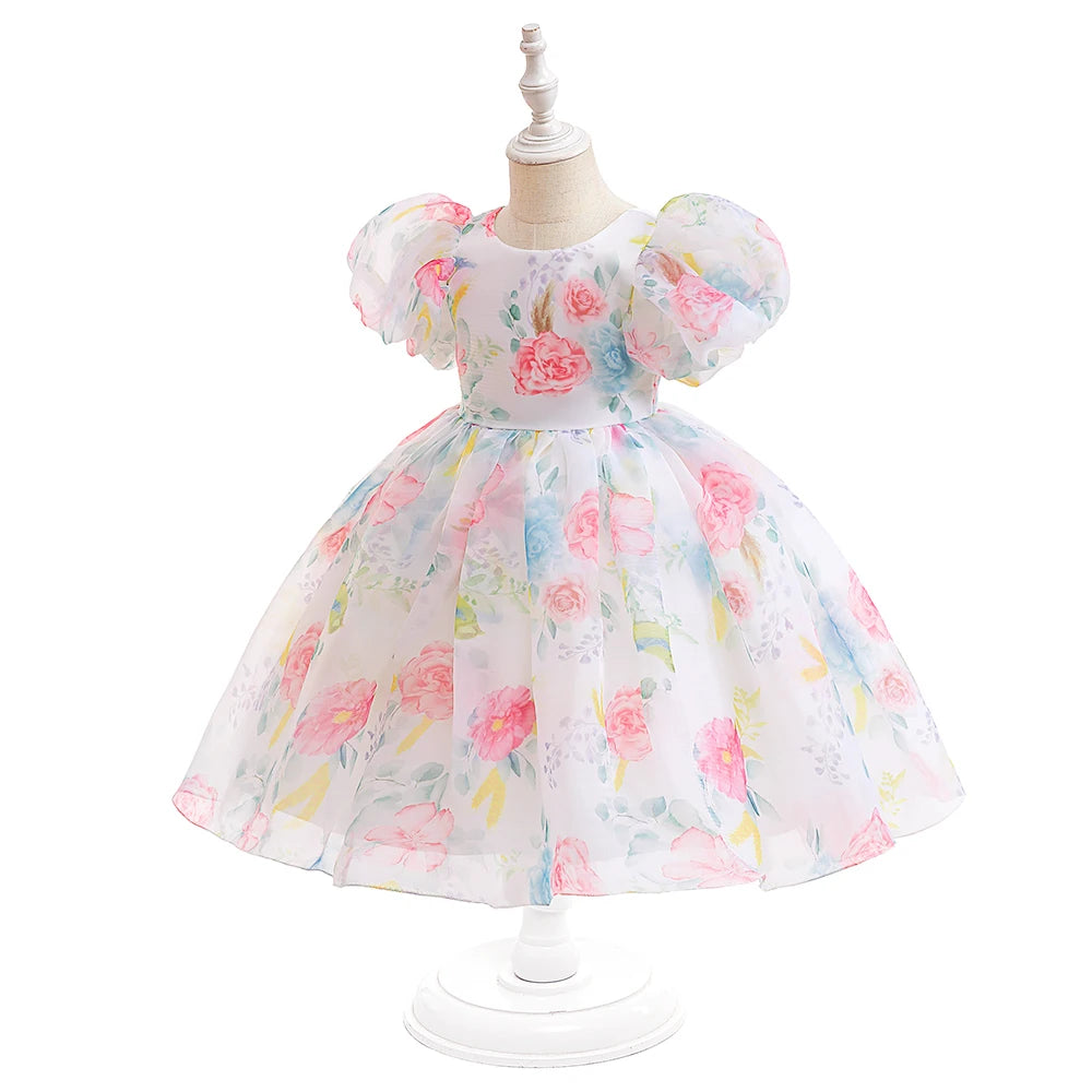 Floral Print Girls' Party Dress