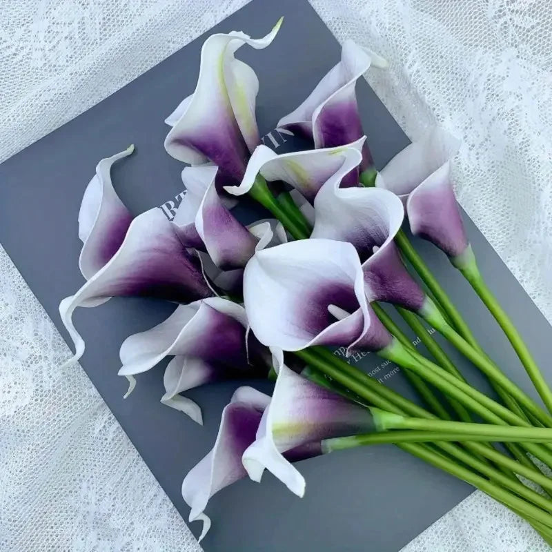 10PCS Artificial Calla Lily Flowers PU Fake Flowers for Weddings Bouquet Bridal Shower DIY Bridal Bouquets Home Party Decoration