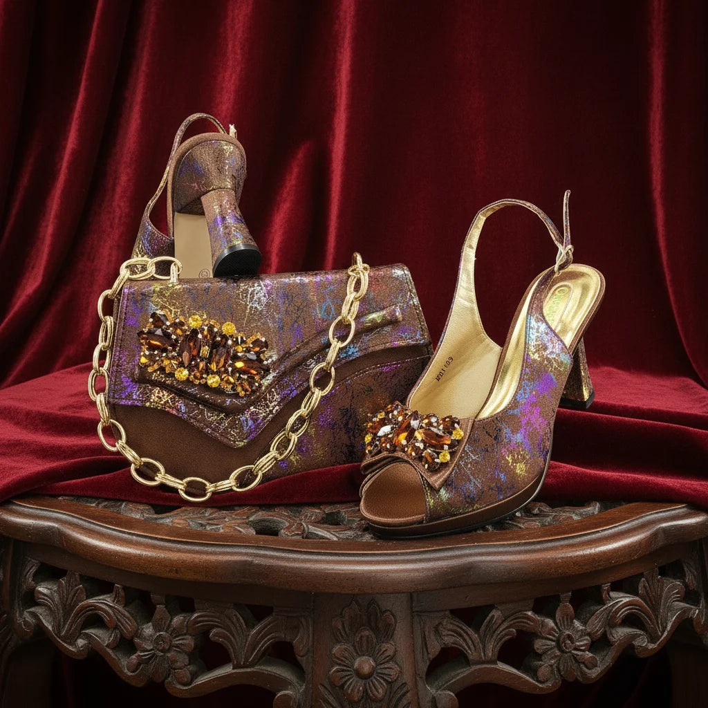 New Designer Bigger Size Shoes and Bags Set for Women 2026 Italian Wedding Shoe for Bride Ladies High Heel Shoes with Rhinestone
