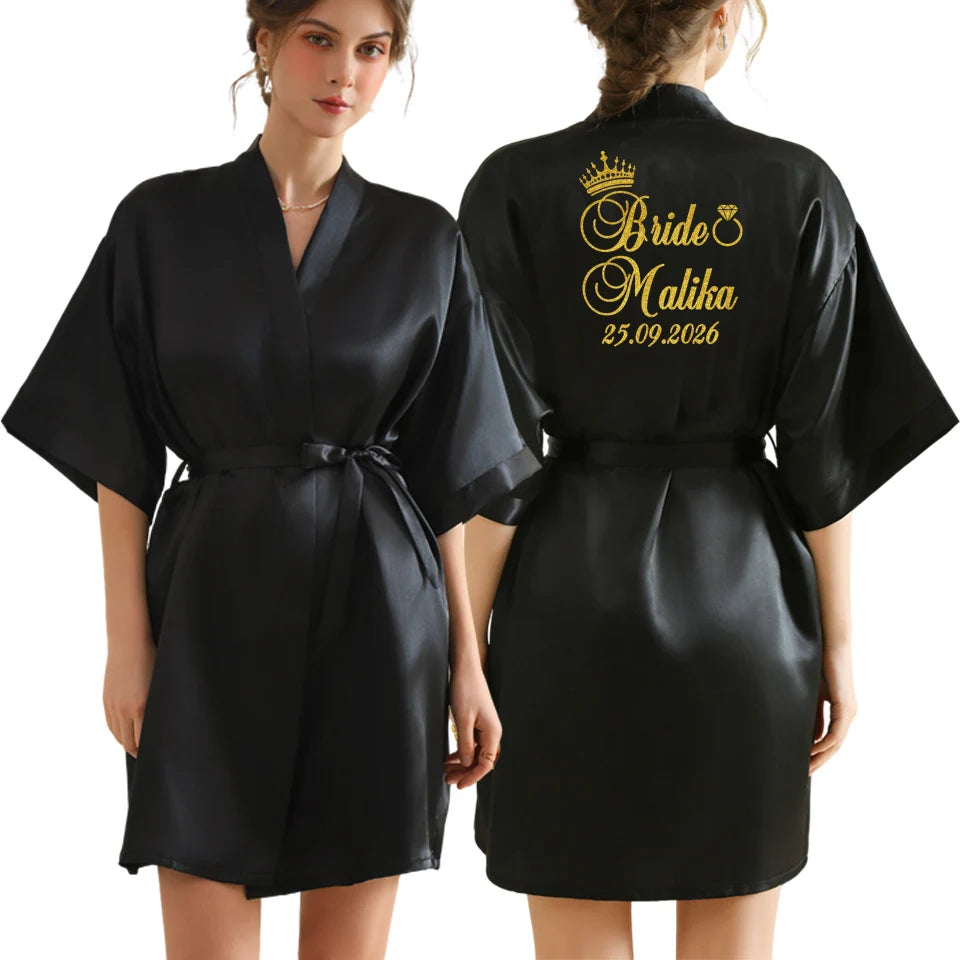 Personalized Text Logo Wedding Bathrobe Bridal Robe Bride Bridesmaid Wedding Robes Woman Bachelorette Hen Party