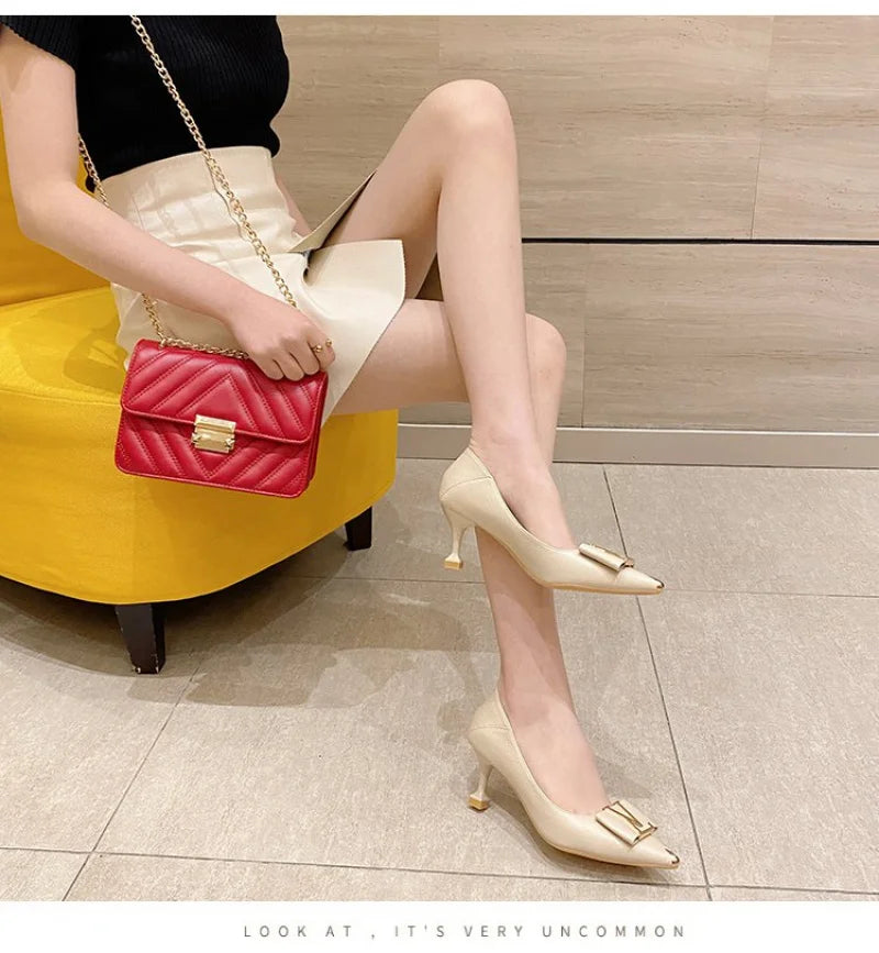 2026 Summer New Pointed-Toe Stiletto Heels, Women's Medium Height Office Pumps, Elegant Work Dress Shoes for Commuting