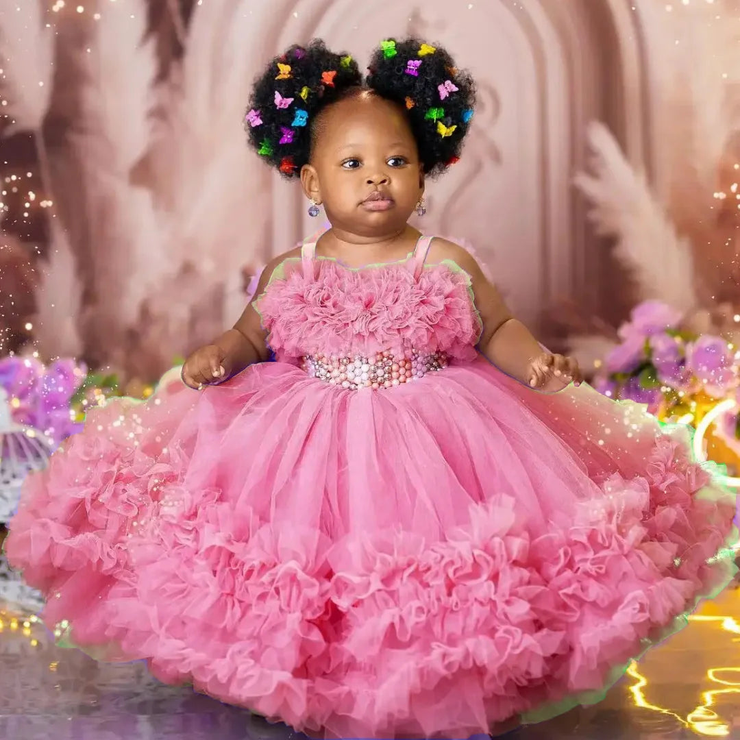 Tiered Pearl Flower Girl Dress