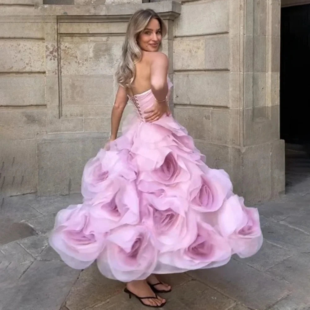 Vintage Floral Tea Length Prom Dress