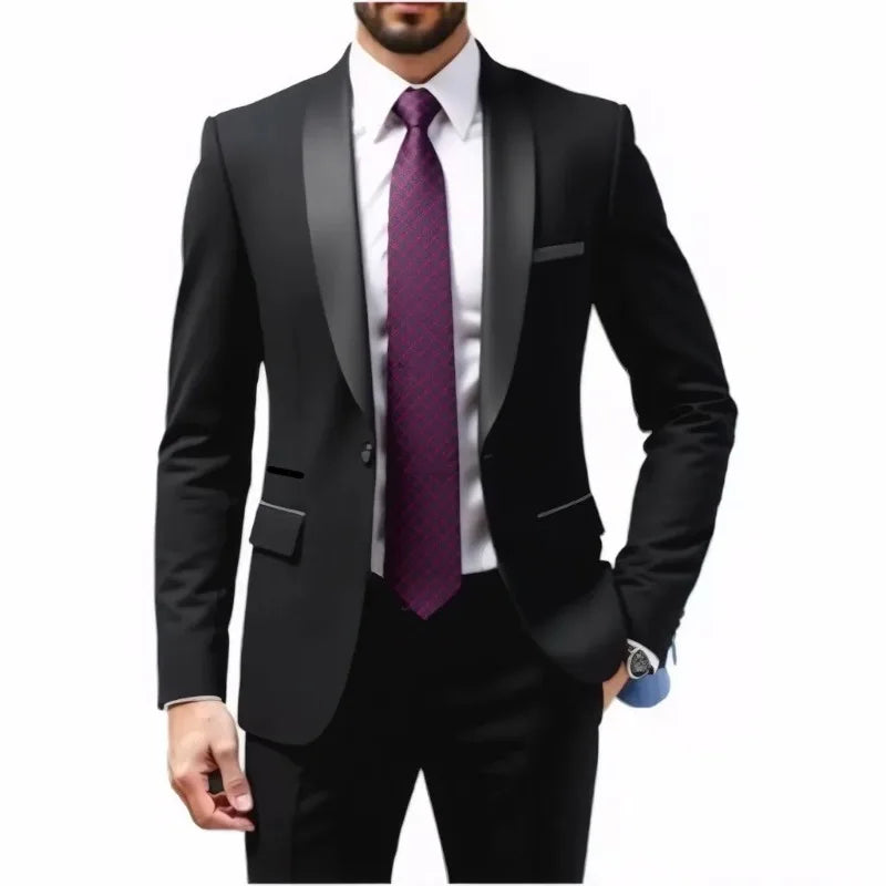 Men's Suit Ensemble - Men's Formal Suit Set - 2-piece Set for Wedding Groom's Attire - Business Wedding Banquet Attire Suit Men