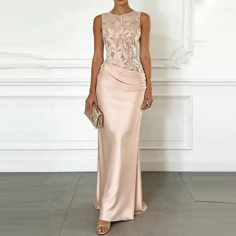 Lace Patchwork Satin Bridesmaid Dress