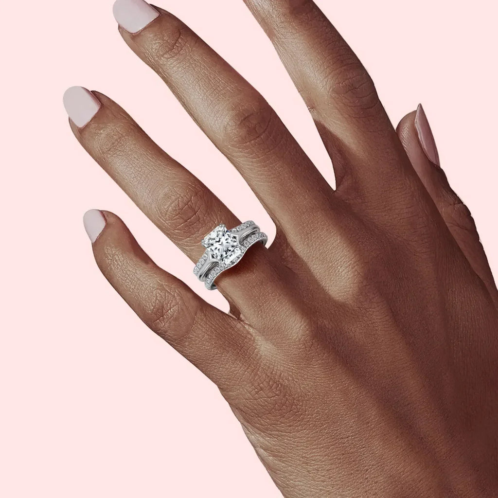 Moissanite Wedding Ring Set - 4.05cttw Radiant Cut